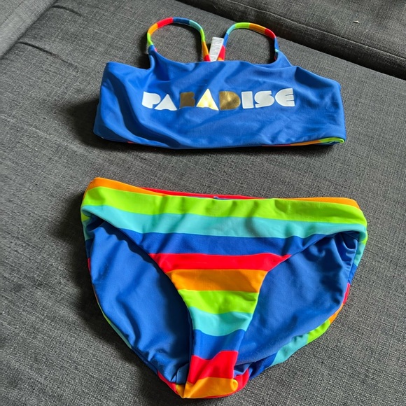 Girls size 10/12 two piece rainbow swim suit - Picture 2 of 8